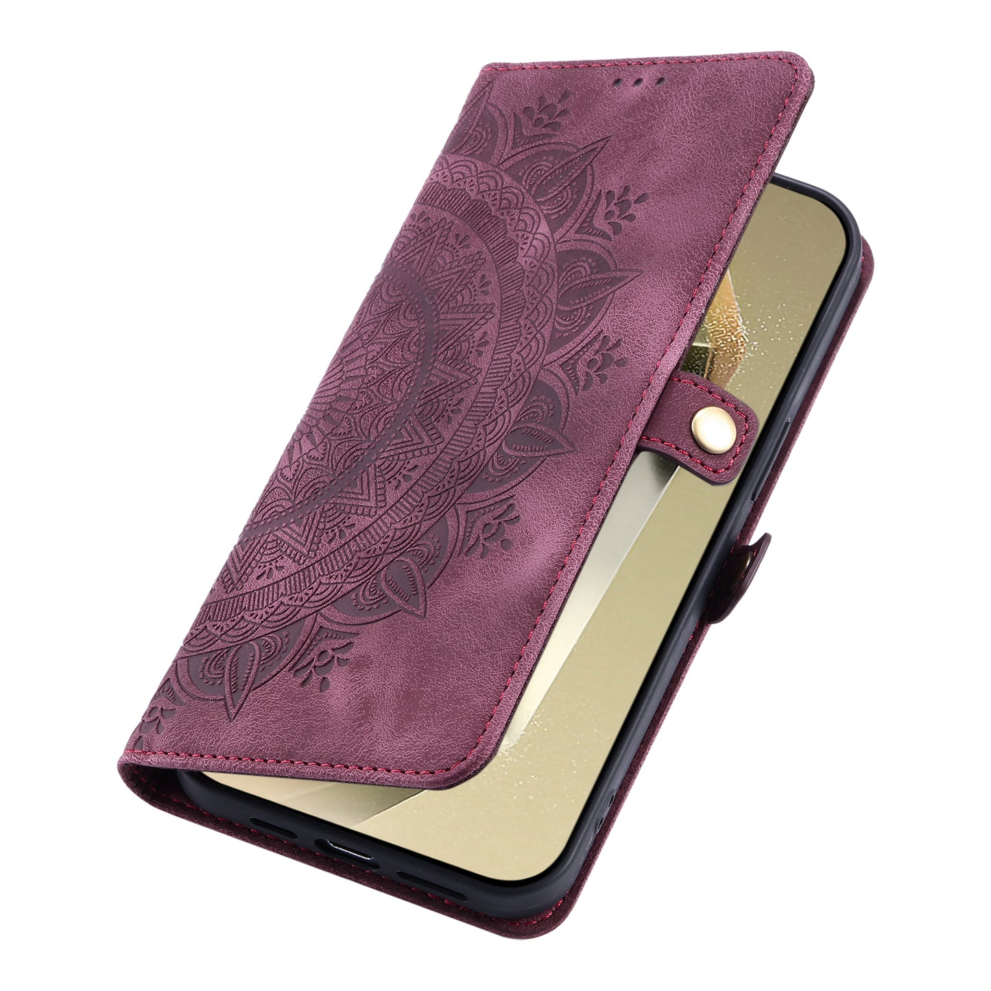 Style 016 For Samsung Galaxy A16 5G / A16 4G Case Skin Feel Totem Imprinted Wallet Leather Phone Cover - Wine Red