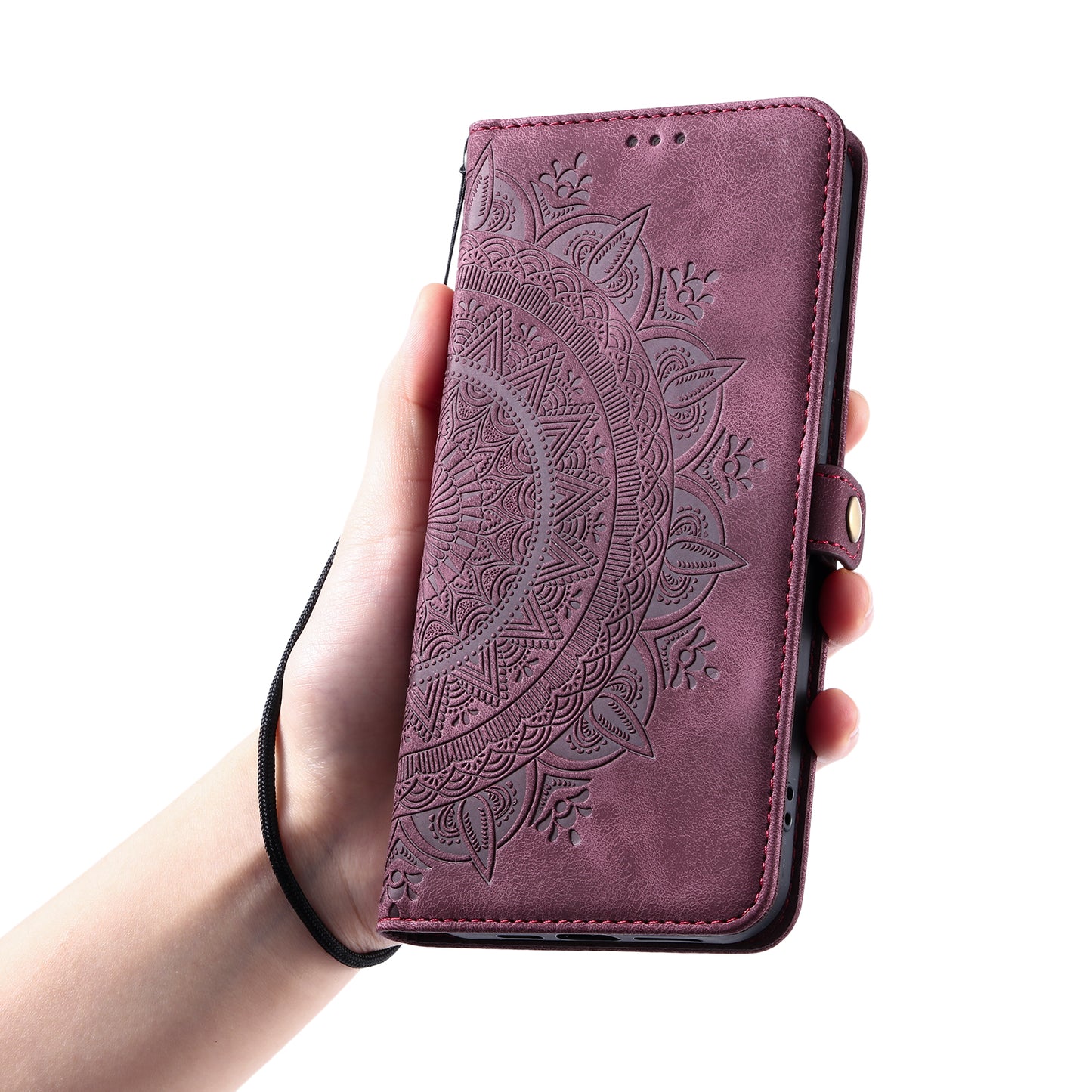 Style 016 For Samsung Galaxy A16 5G / A16 4G Case Skin Feel Totem Imprinted Wallet Leather Phone Cover - Wine Red