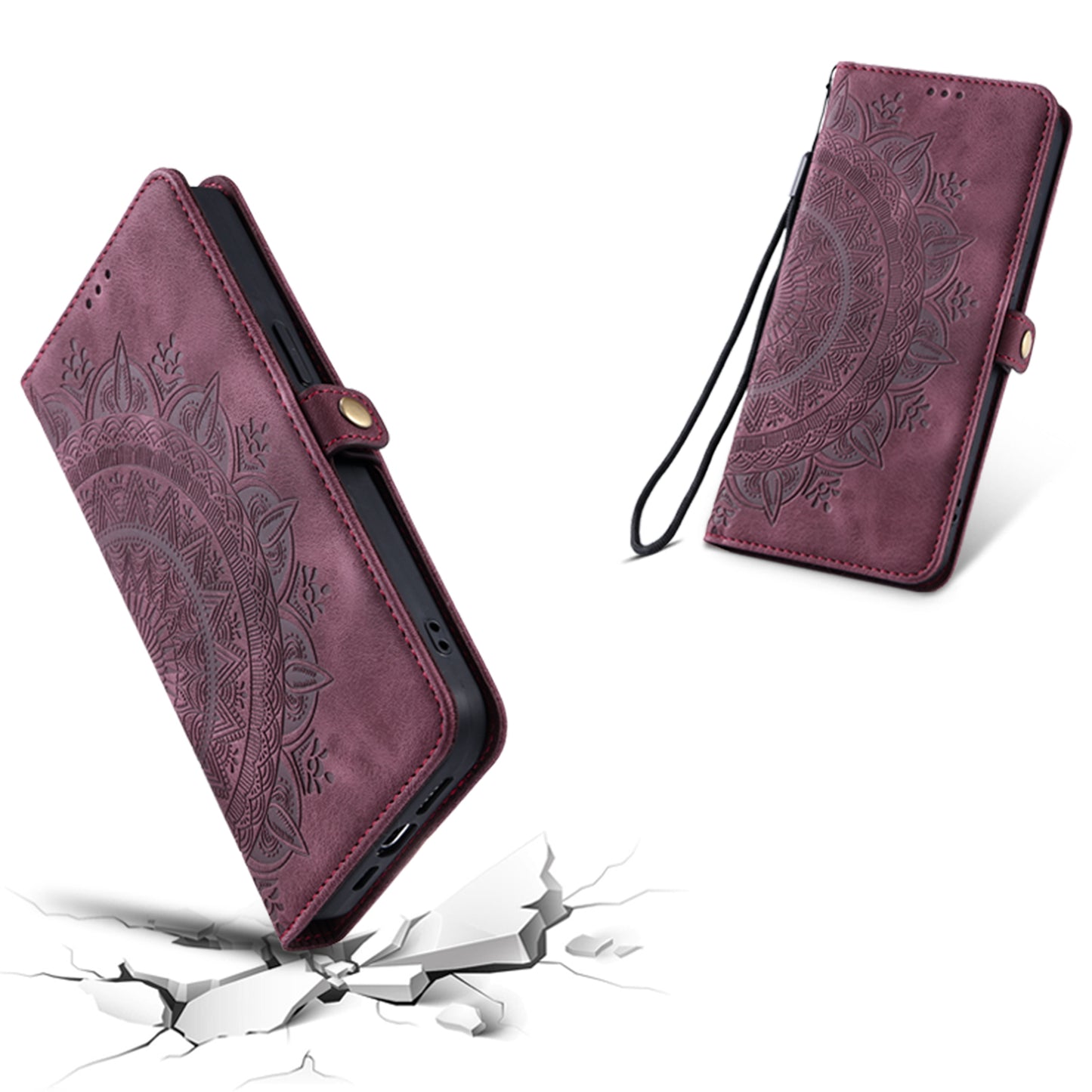 Style 016 For Samsung Galaxy A16 5G / A16 4G Case Skin Feel Totem Imprinted Wallet Leather Phone Cover - Wine Red