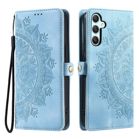 Style 016 For Samsung Galaxy A16 5G / A16 4G Case Skin Feel Totem Imprinted Wallet Leather Phone Cover - Lake Blue