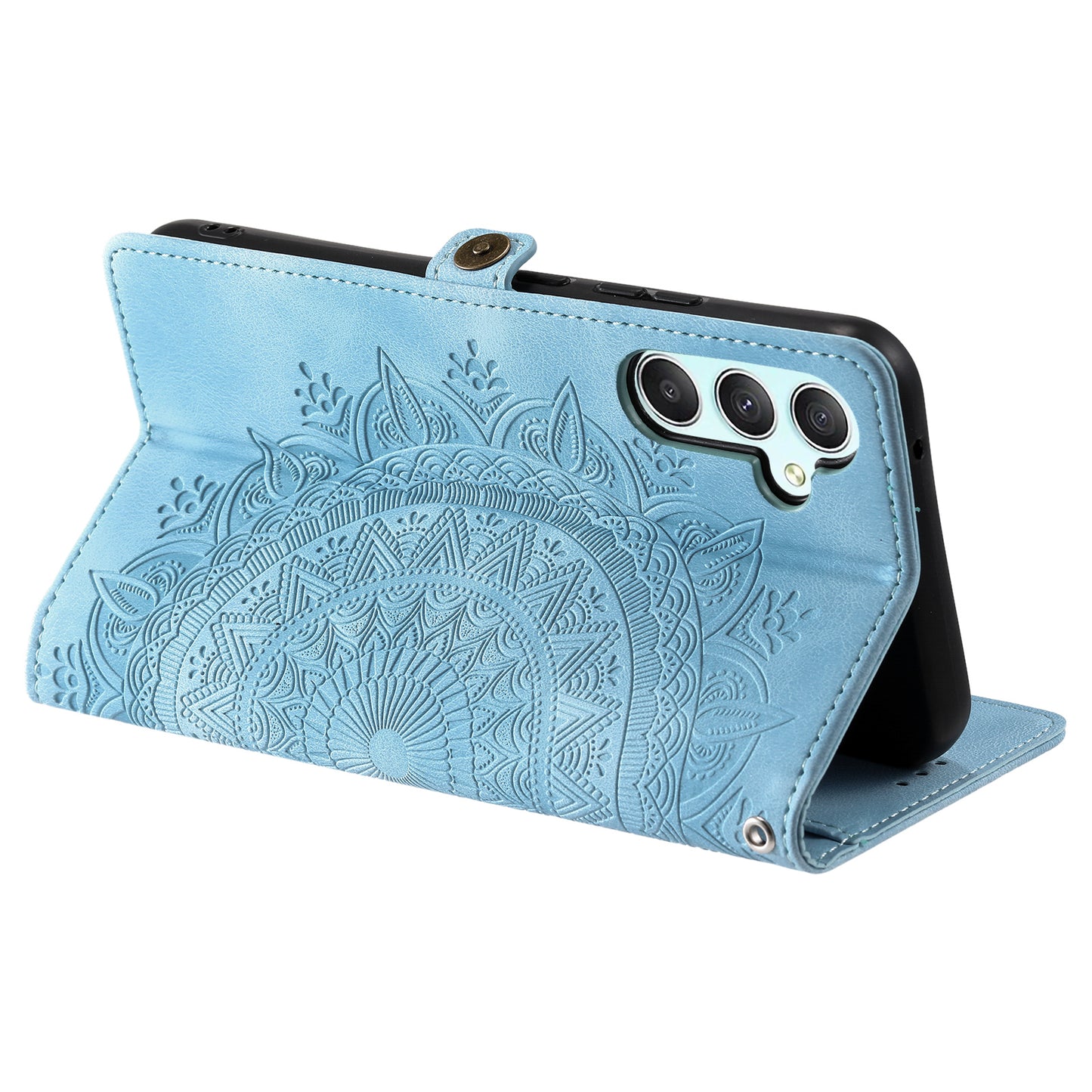 Style 016 For Samsung Galaxy A16 5G / A16 4G Case Skin Feel Totem Imprinted Wallet Leather Phone Cover - Lake Blue
