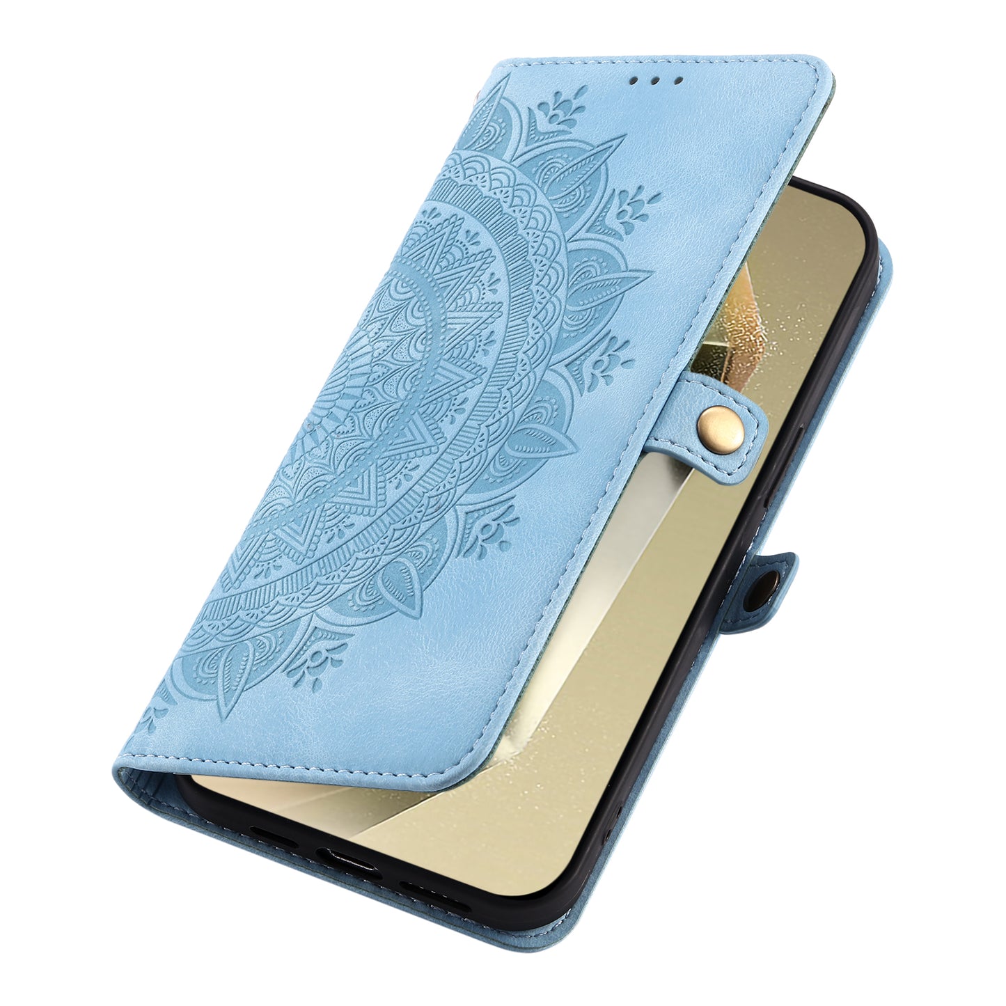 Style 016 For Samsung Galaxy A16 5G / A16 4G Case Skin Feel Totem Imprinted Wallet Leather Phone Cover - Lake Blue