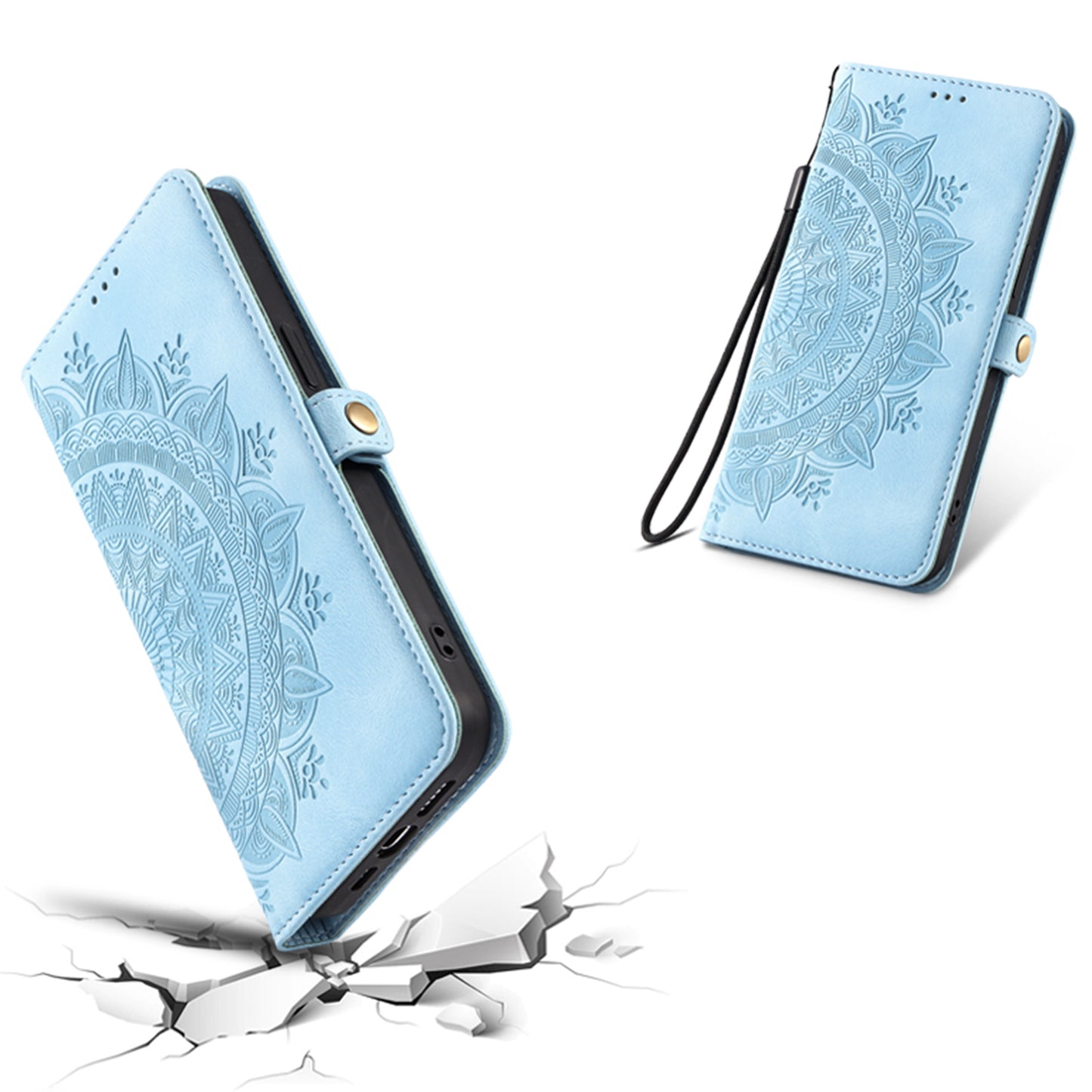 Style 016 For Samsung Galaxy A16 5G / A16 4G Case Skin Feel Totem Imprinted Wallet Leather Phone Cover - Lake Blue