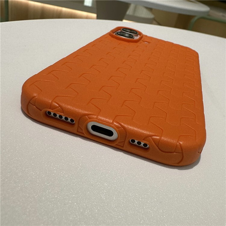 For iPhone 16 Case Y-Shape Textured Anti-Drop Protective TPU Phone Cover - Brown