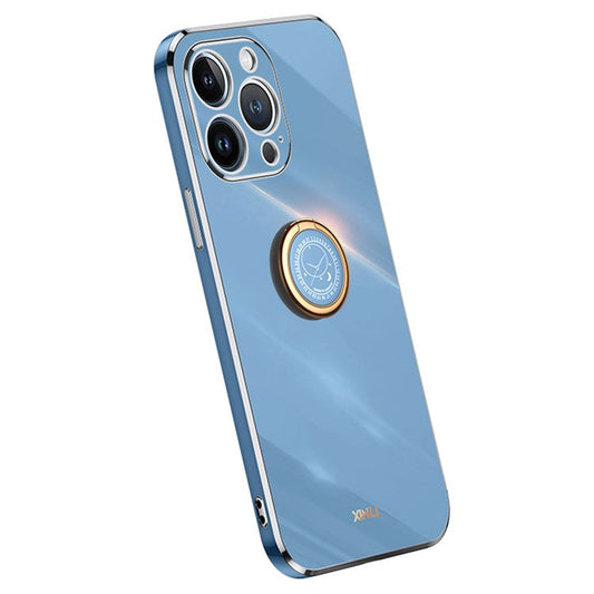XINLI For iPhone 16 Pro Case Ring Kickstand Electroplating TPU Phone Cover - Blue