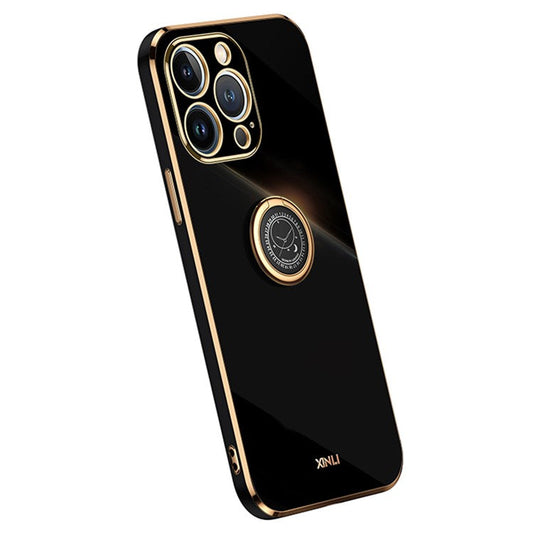 XINLI For iPhone 16 Pro Case Ring Kickstand Electroplating TPU Phone Cover - Black