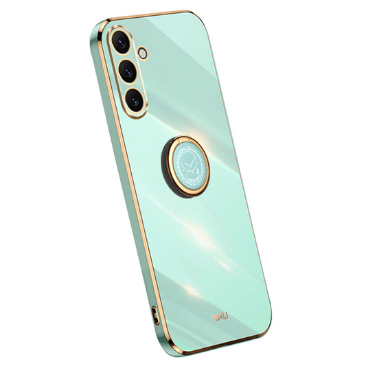XINLI For Samsung Galaxy A16 5G / A16 4G Case Ring Kickstand Electroplating TPU Phone Cover - Cyan