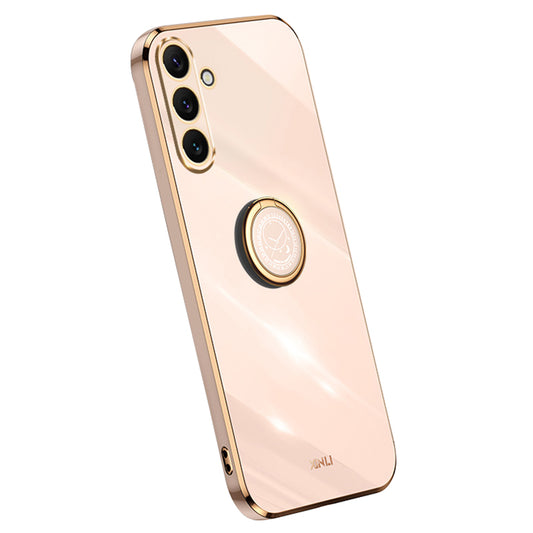 XINLI For Samsung Galaxy A16 5G / A16 4G Case Ring Kickstand Electroplating TPU Phone Cover - Pink