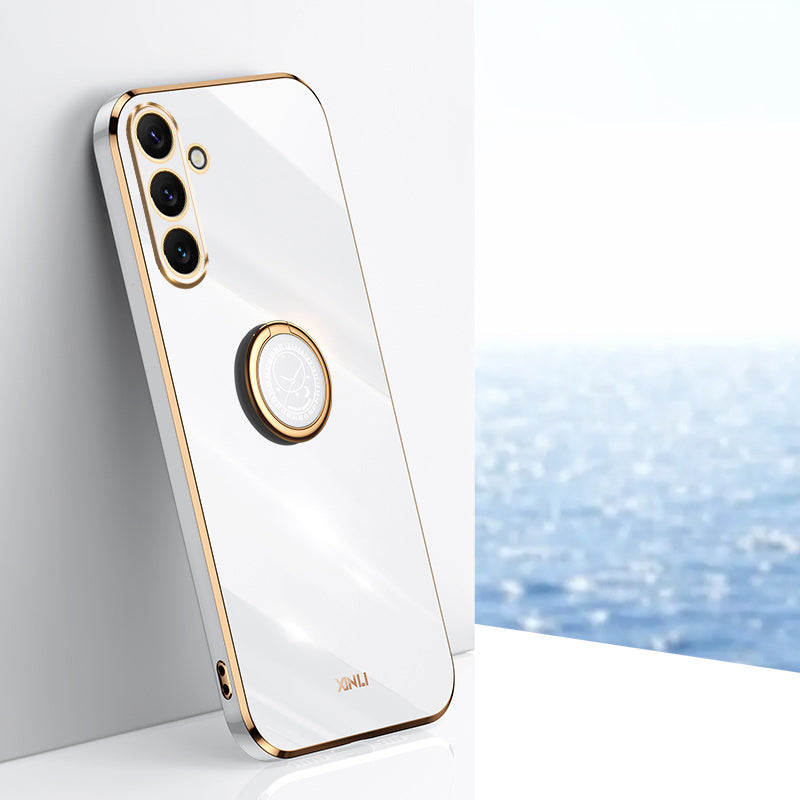 XINLI For Samsung Galaxy A16 5G / A16 4G Case Ring Kickstand Electroplating TPU Phone Cover - White