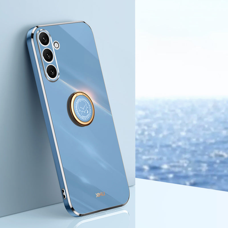 XINLI For Samsung Galaxy A16 5G / A16 4G Case Ring Kickstand Electroplating TPU Phone Cover - Blue
