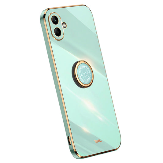 XINLI For Samsung Galaxy A06 Case Ring Kickstand Electroplating TPU Phone Cover - Cyan