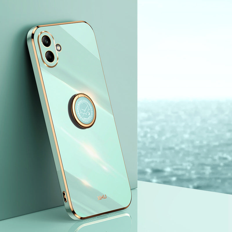 XINLI For Samsung Galaxy A06 Case Ring Kickstand Electroplating TPU Phone Cover - Cyan