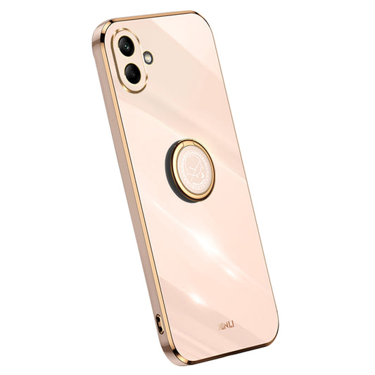 XINLI For Samsung Galaxy A06 Case Ring Kickstand Electroplating TPU Phone Cover - Pink