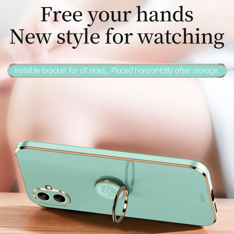 XINLI For Samsung Galaxy A06 Case Ring Kickstand Electroplating TPU Phone Cover - Pink