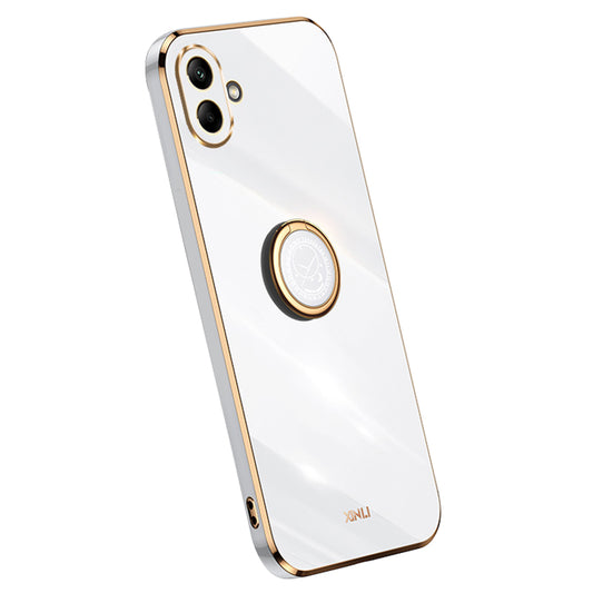 XINLI For Samsung Galaxy A06 Case Ring Kickstand Electroplating TPU Phone Cover - White
