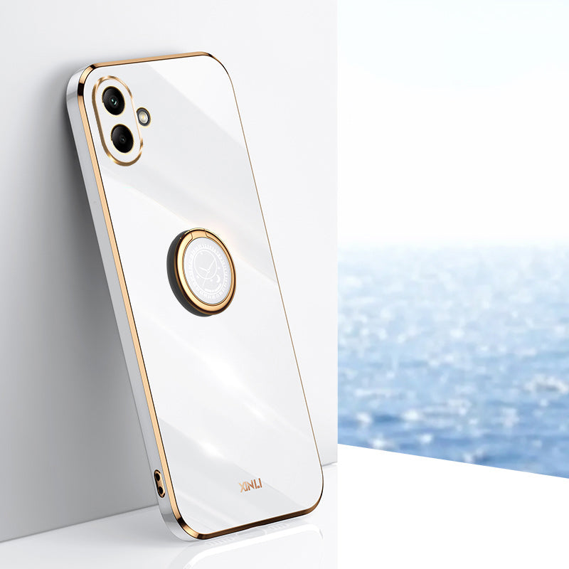 XINLI For Samsung Galaxy A06 Case Ring Kickstand Electroplating TPU Phone Cover - White