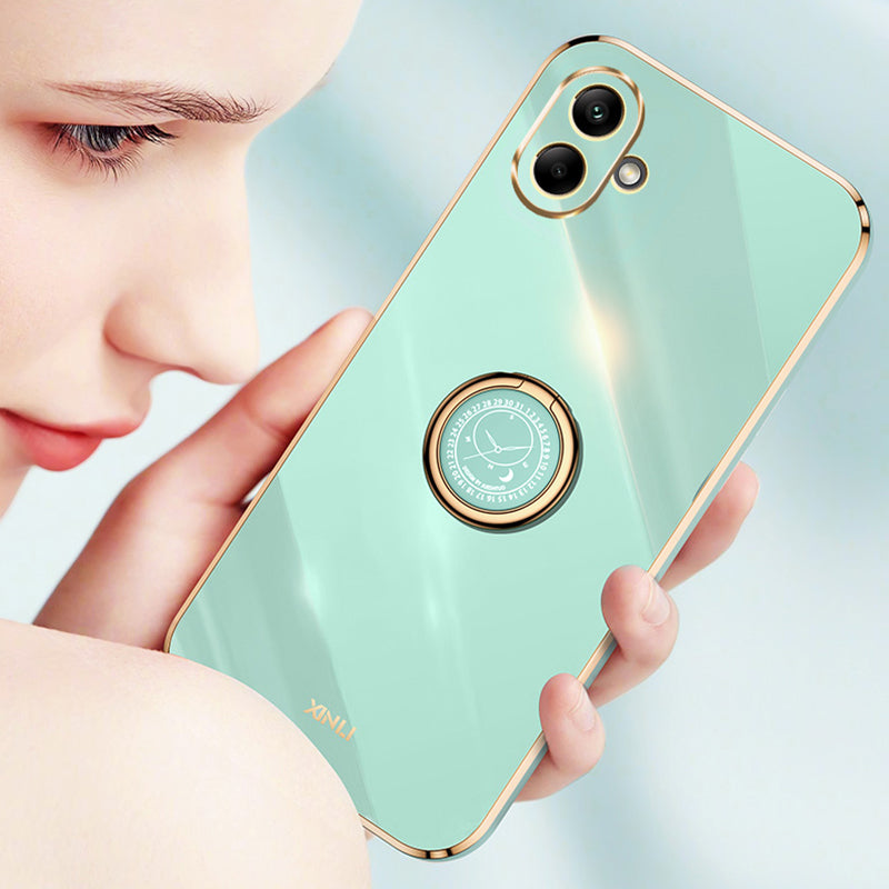 XINLI For Samsung Galaxy A06 Case Ring Kickstand Electroplating TPU Phone Cover - Black