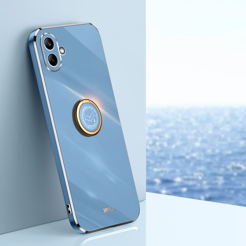XINLI For Samsung Galaxy A06 Case Ring Kickstand Electroplating TPU Phone Cover - Blue