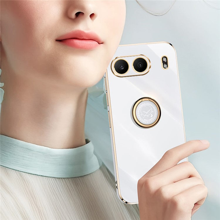 XINLI For OnePlus Nord 4 Case Ring Kickstand Electroplating TPU Phone Cover - White