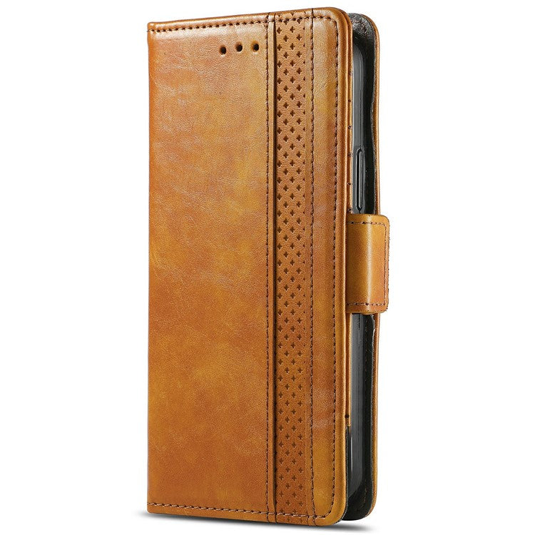 CASENEO 002 Series For Samsung Galaxy S24 FE Case Stand Wallet Splicing PU Leather Cover - Light Brown