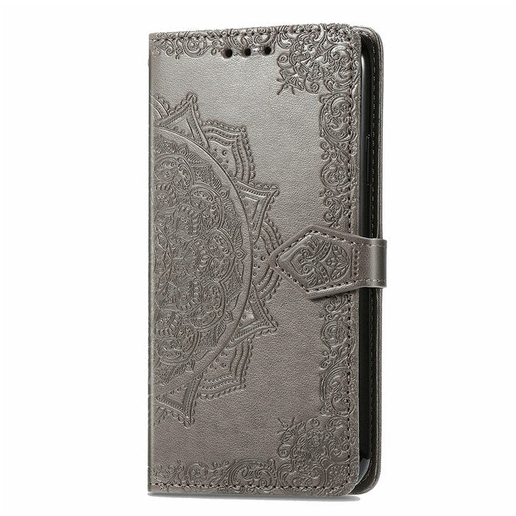 For Samsung Galaxy S24 FE Case Mandala Embossed Design Leather Wallet Phone Cover - Grey