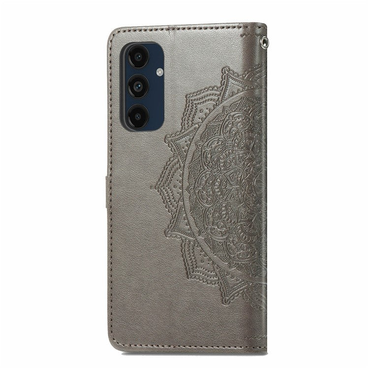 For Samsung Galaxy S24 FE Case Mandala Embossed Design Leather Wallet Phone Cover - Grey