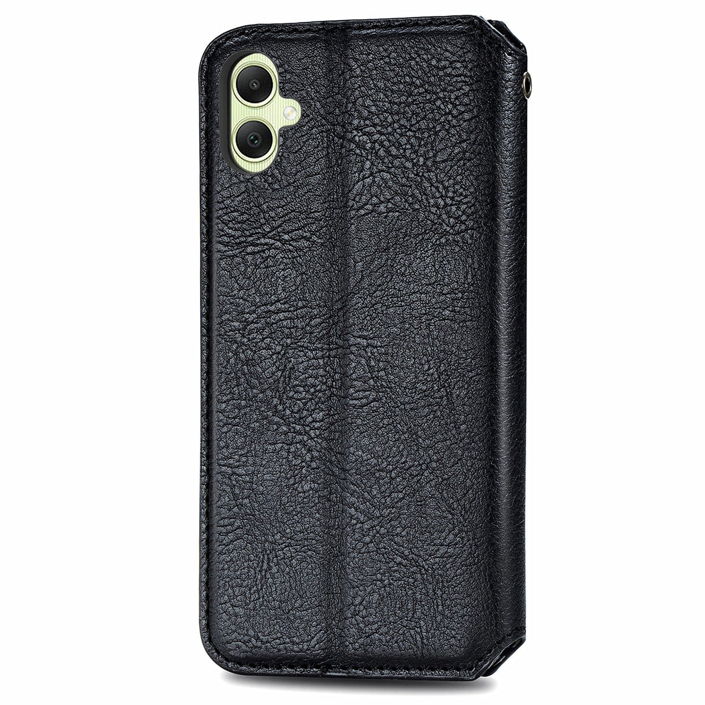 For Samsung Galaxy A06 Case Rhombus Imprint PU Leather Wallet Phone Cover - Black