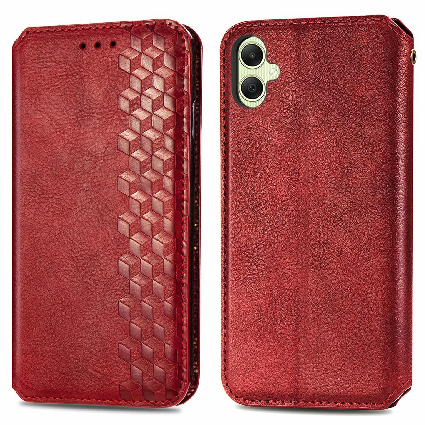 For Samsung Galaxy A06 Case Rhombus Imprint PU Leather Wallet Phone Cover - Red