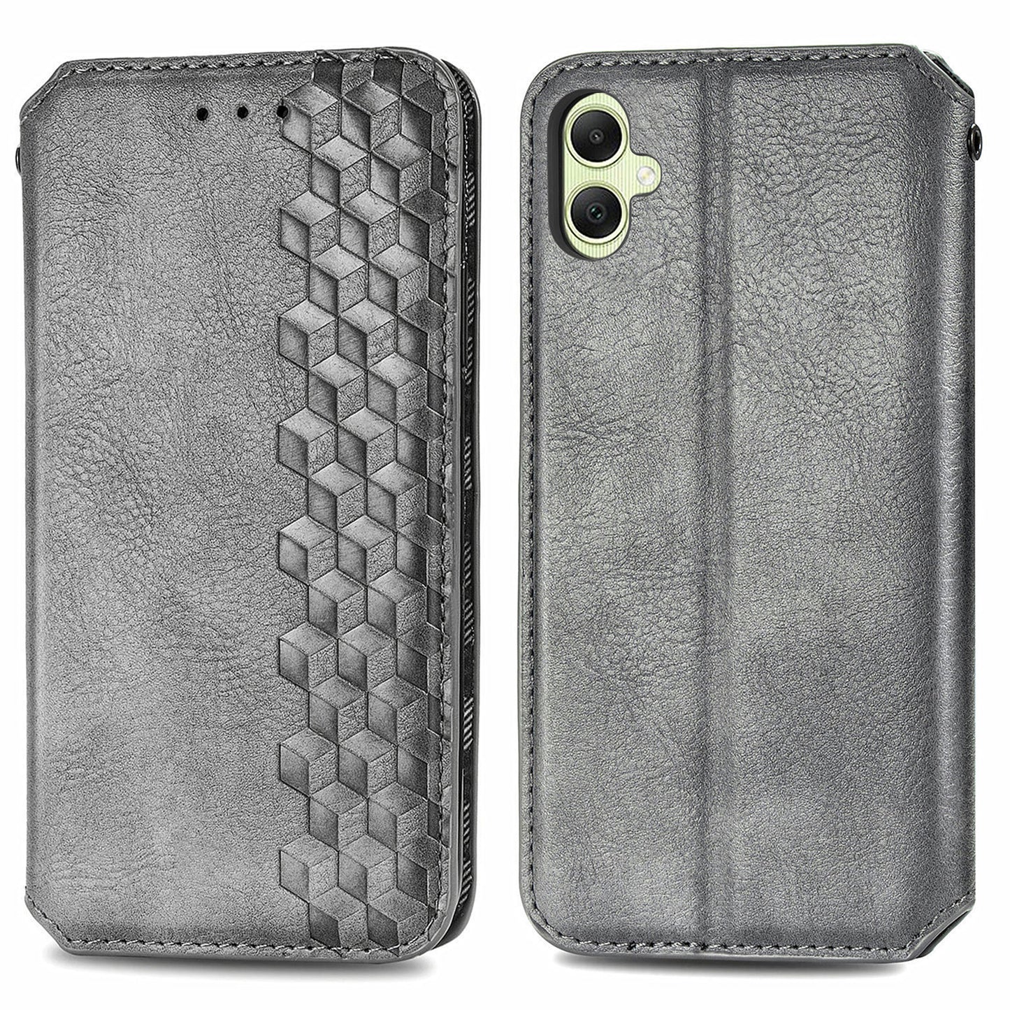 For Samsung Galaxy A06 Case Rhombus Imprint PU Leather Wallet Phone Cover - Grey