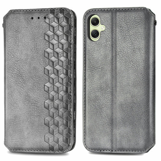 For Samsung Galaxy A06 Case Rhombus Imprint PU Leather Wallet Phone Cover - Grey