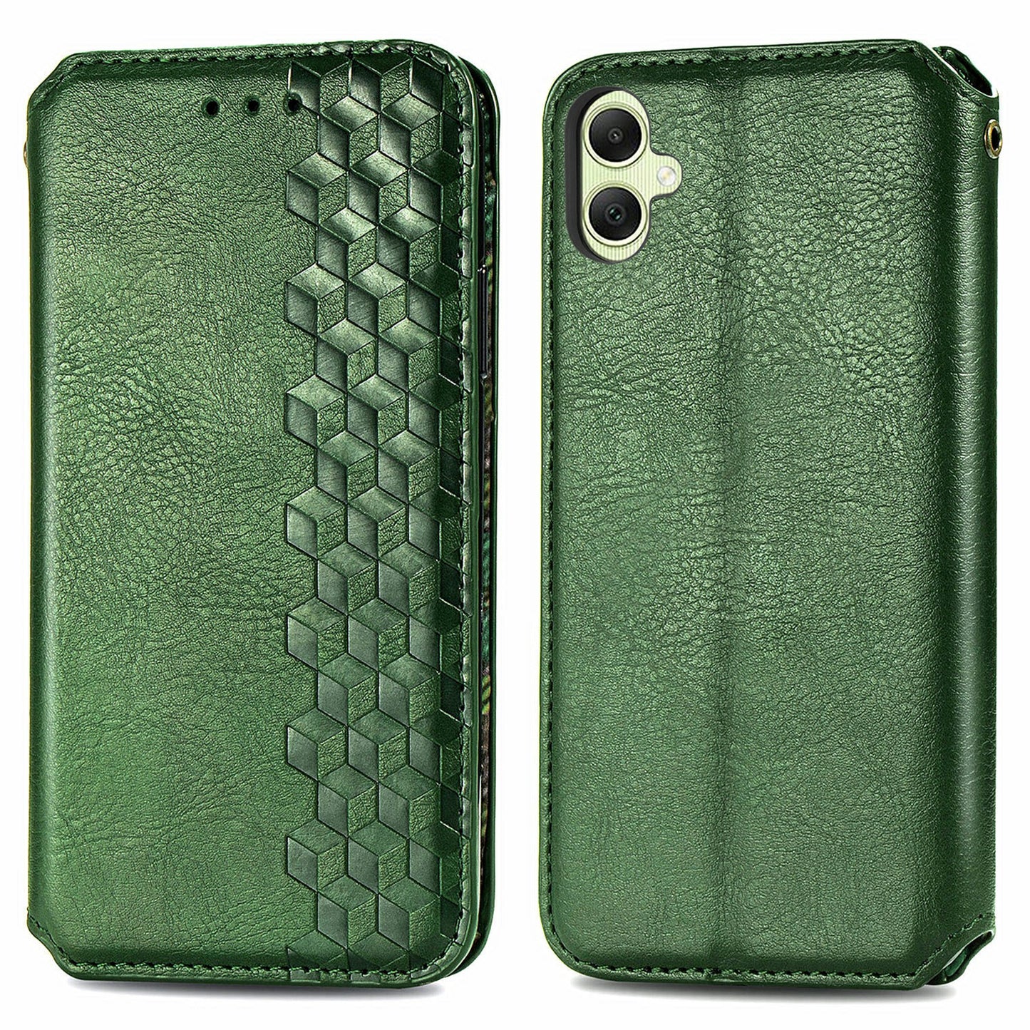 For Samsung Galaxy A06 Case Rhombus Imprint PU Leather Wallet Phone Cover - Green
