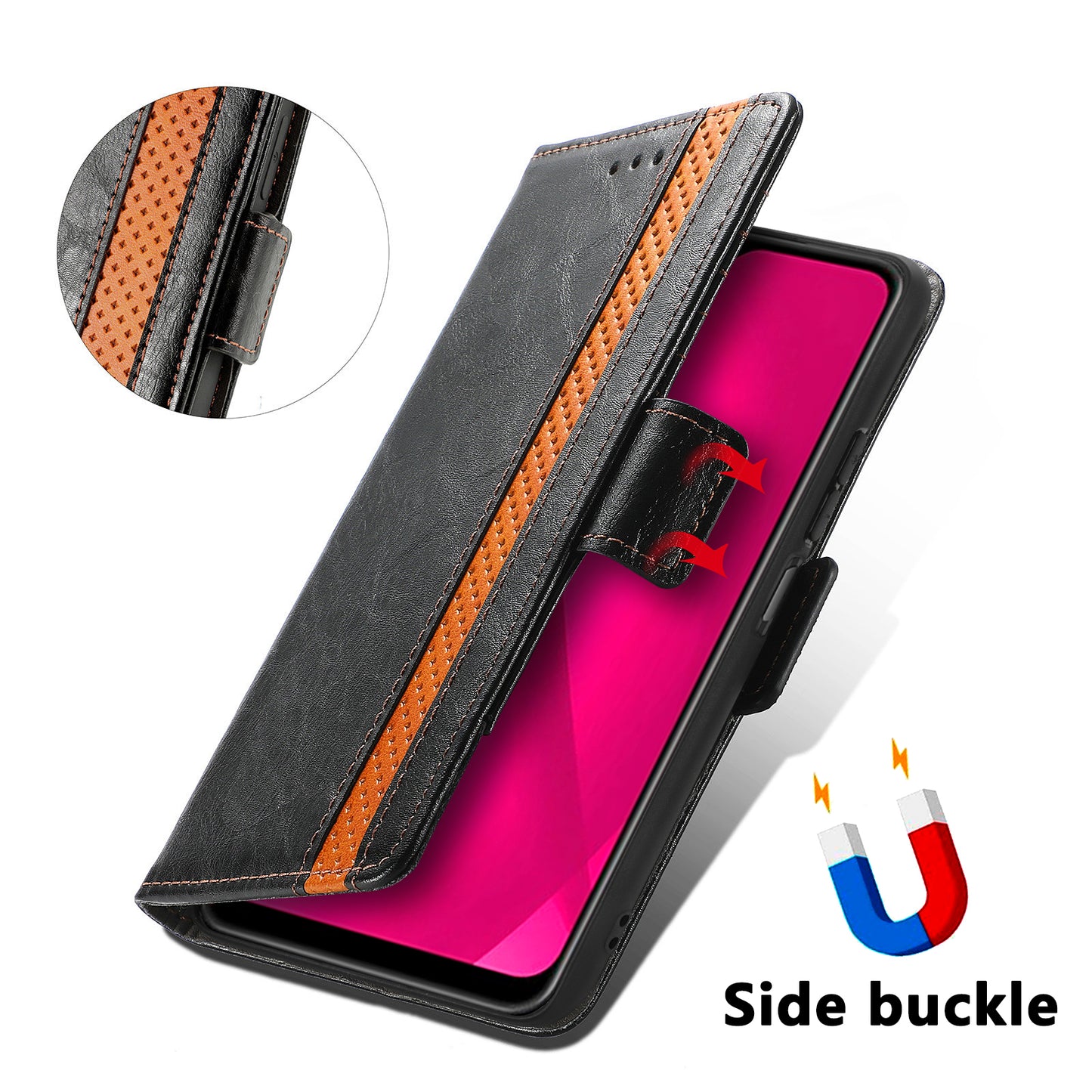 CASENEO 002 Series For Samsung Galaxy A06 Case Stand Wallet Splicing PU Leather Cover - Black