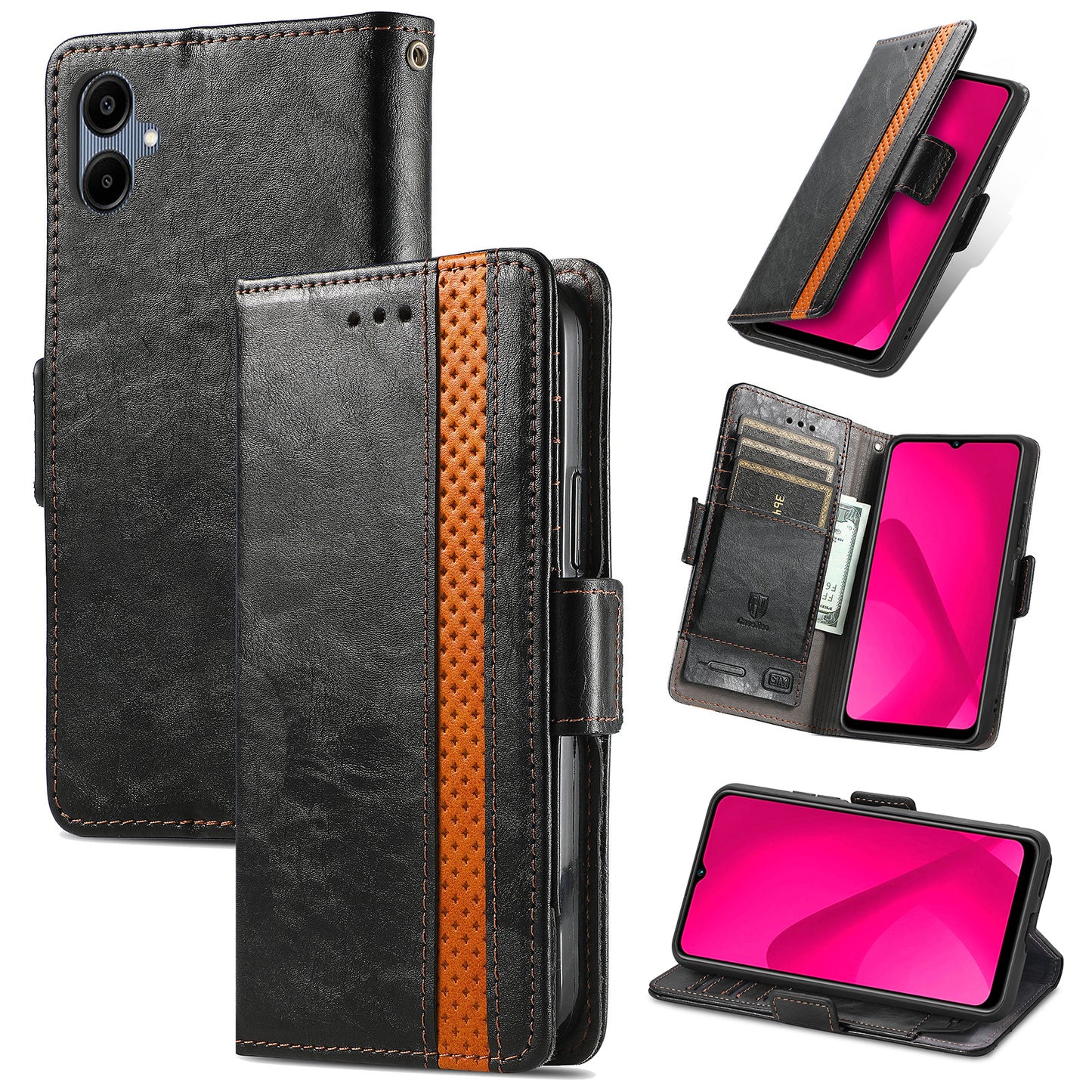 CASENEO 002 Series For Samsung Galaxy A06 Case Stand Wallet Splicing PU Leather Cover - Black