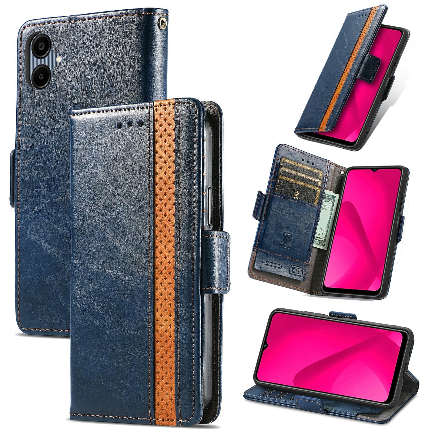 CASENEO 002 Series For Samsung Galaxy A06 Case Stand Wallet Splicing PU Leather Cover - Dark Blue