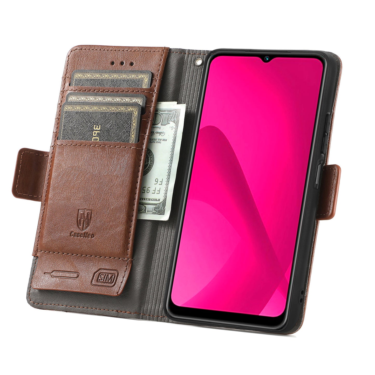 CASENEO 002 Series For Samsung Galaxy A06 Case Stand Wallet Splicing PU Leather Cover - Dark Brown