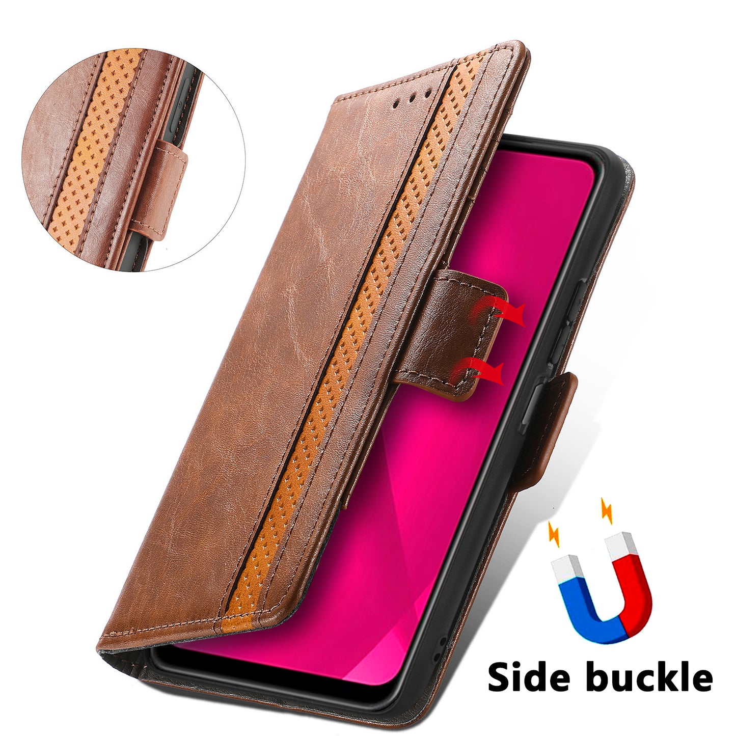 CASENEO 002 Series For Samsung Galaxy A06 Case Stand Wallet Splicing PU Leather Cover - Dark Brown