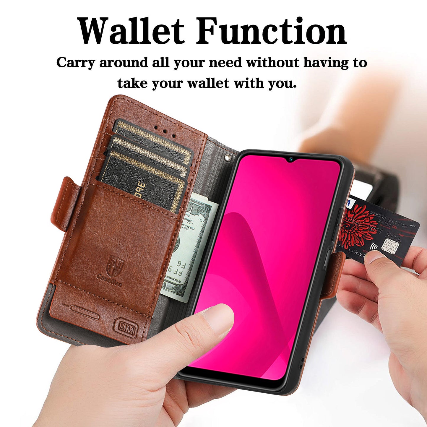 CASENEO 002 Series For Samsung Galaxy A06 Case Stand Wallet Splicing PU Leather Cover - Dark Brown