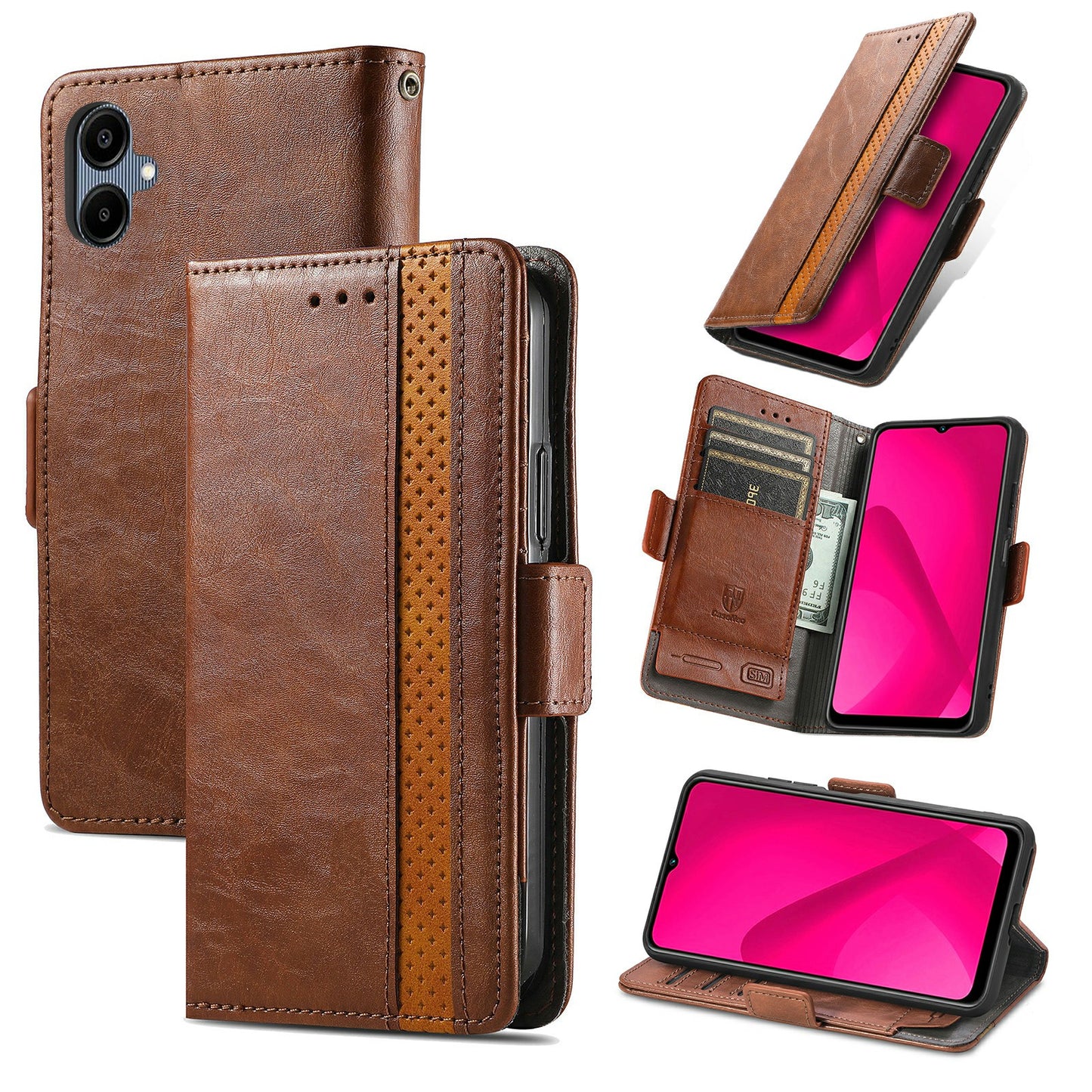 CASENEO 002 Series For Samsung Galaxy A06 Case Stand Wallet Splicing PU Leather Cover - Dark Brown