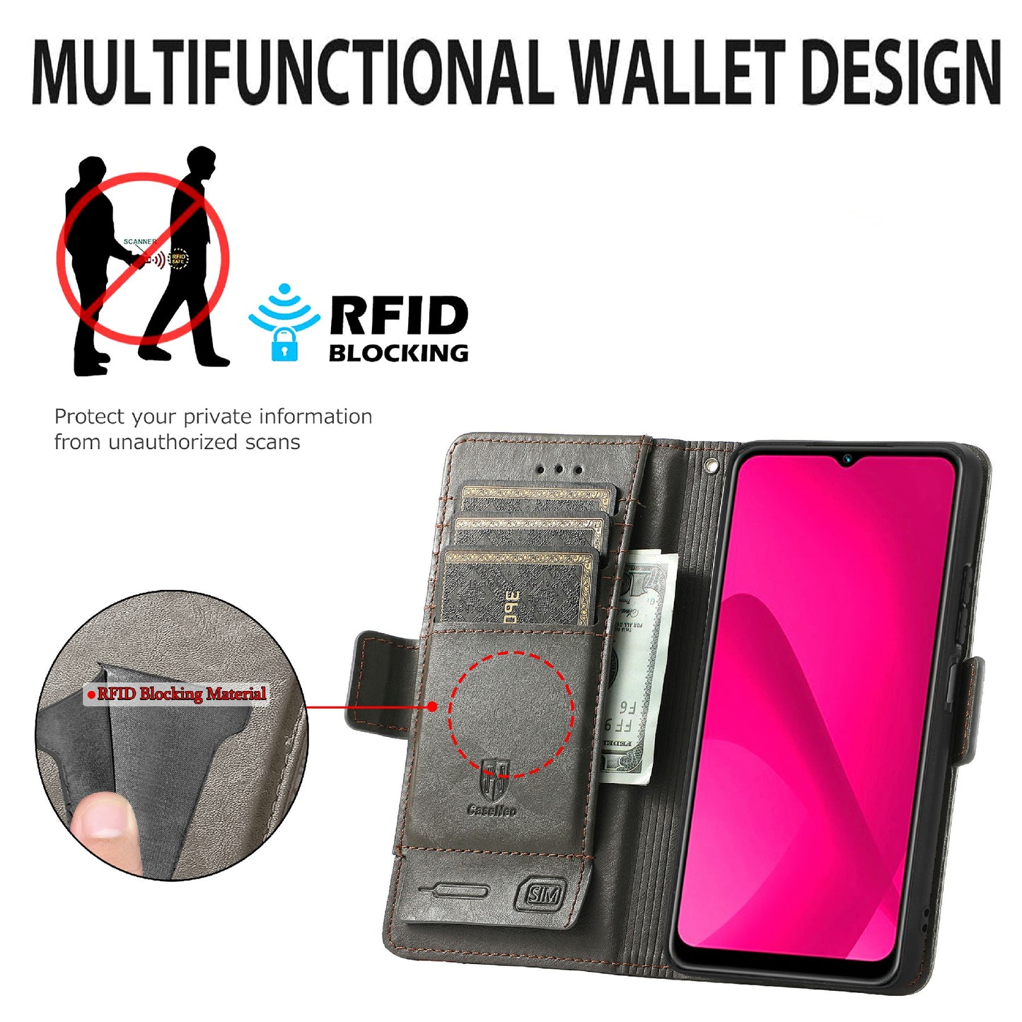 CASENEO 002 Series For Samsung Galaxy A06 Case Stand Wallet Splicing PU Leather Cover - Grey