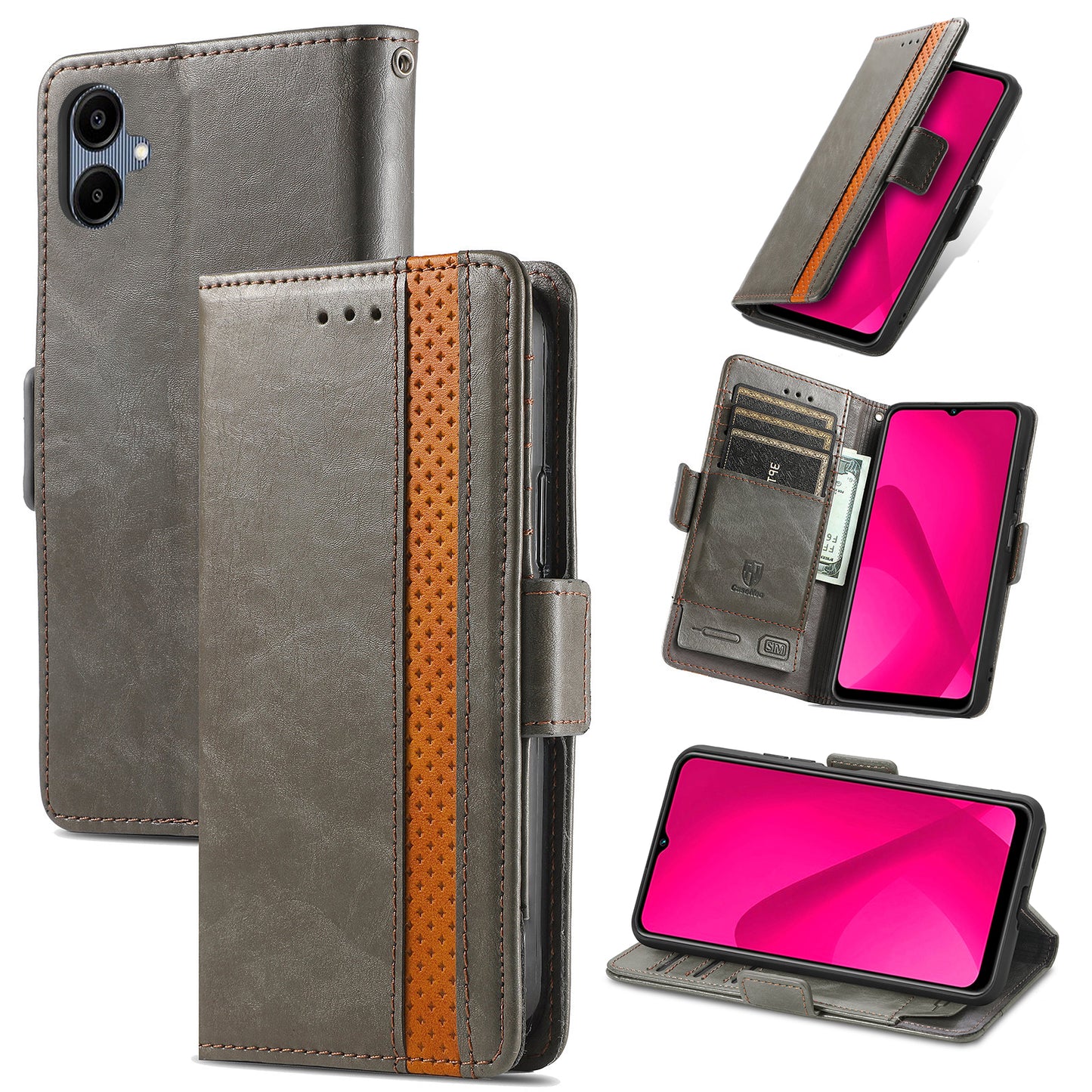 CASENEO 002 Series For Samsung Galaxy A06 Case Stand Wallet Splicing PU Leather Cover - Grey