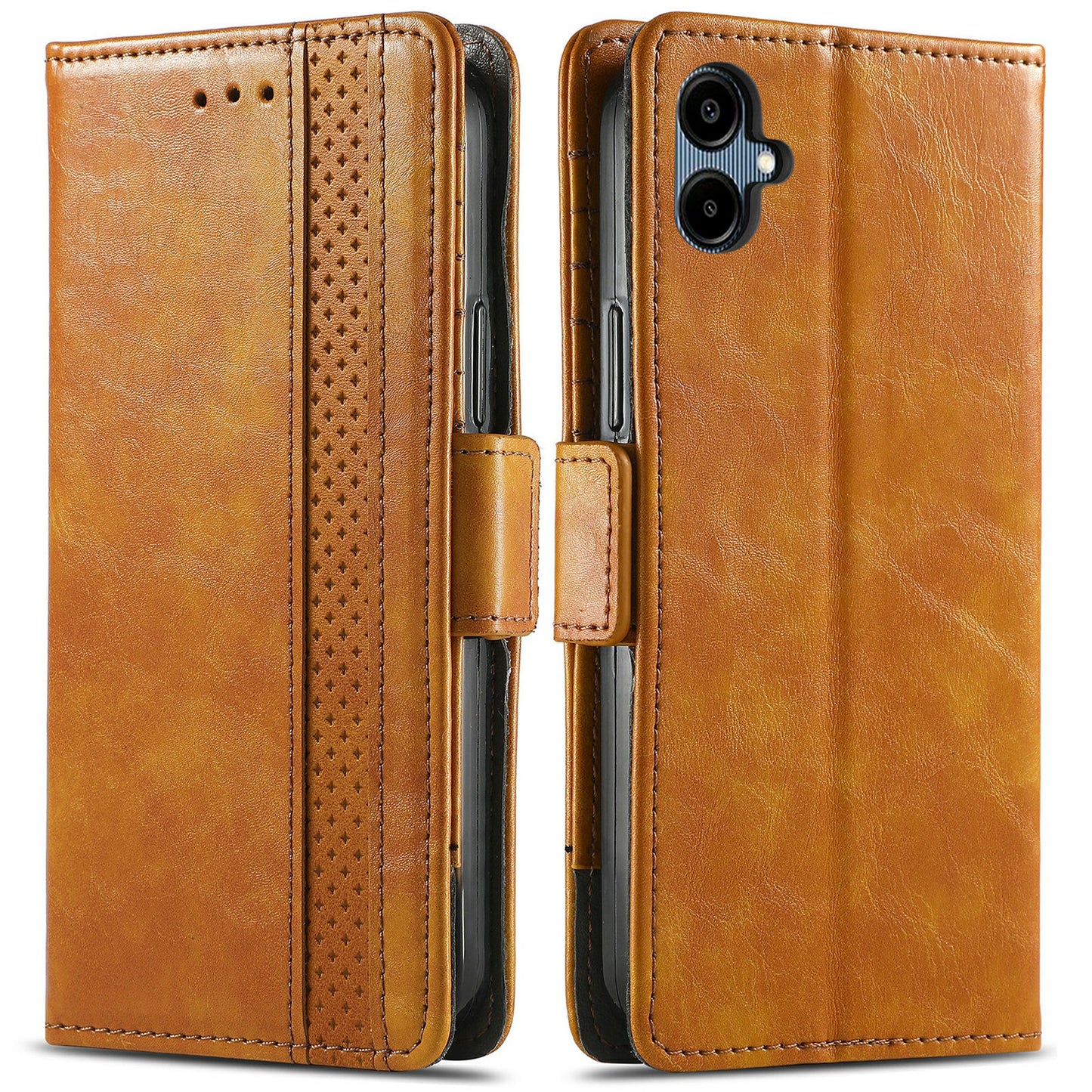 CASENEO 002 Series For Samsung Galaxy A06 Case Stand Wallet Splicing PU Leather Cover - Light Brown
