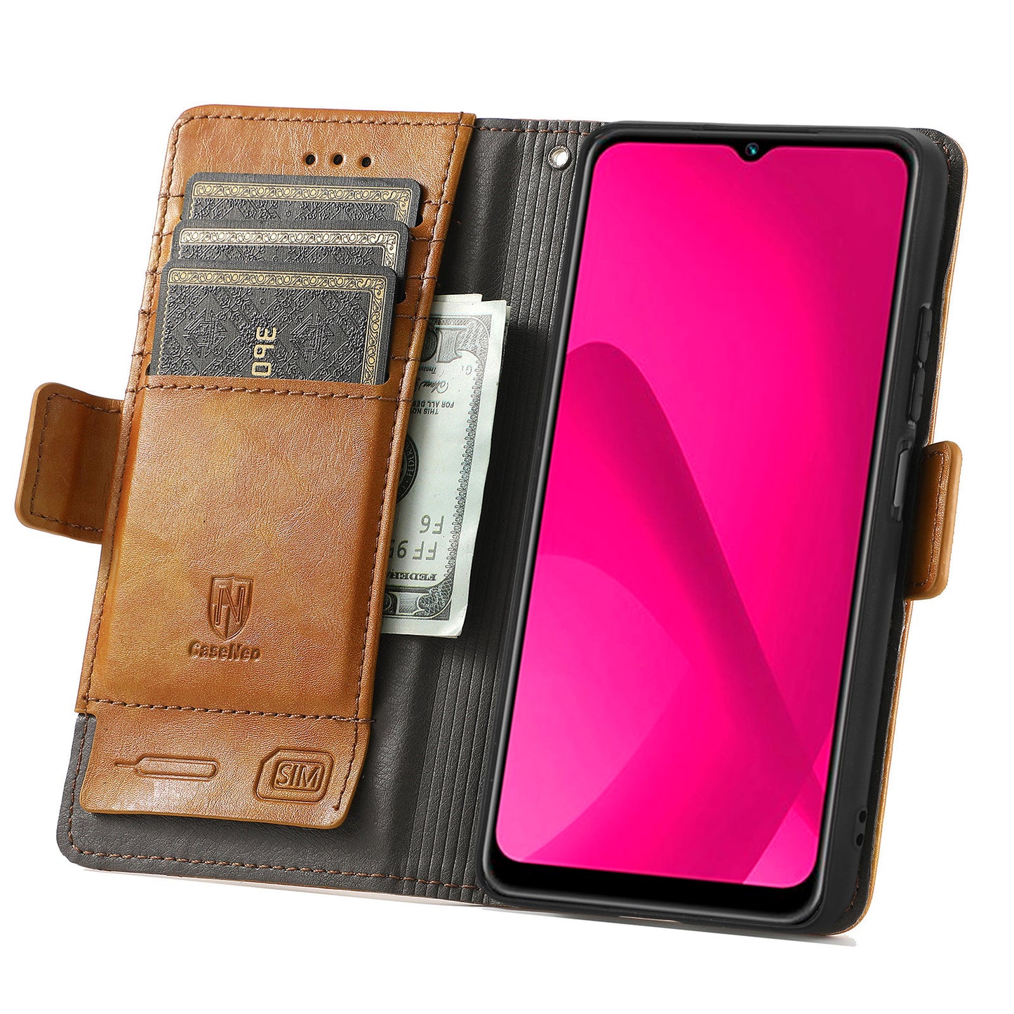 CASENEO 002 Series For Samsung Galaxy A06 Case Stand Wallet Splicing PU Leather Cover - Light Brown