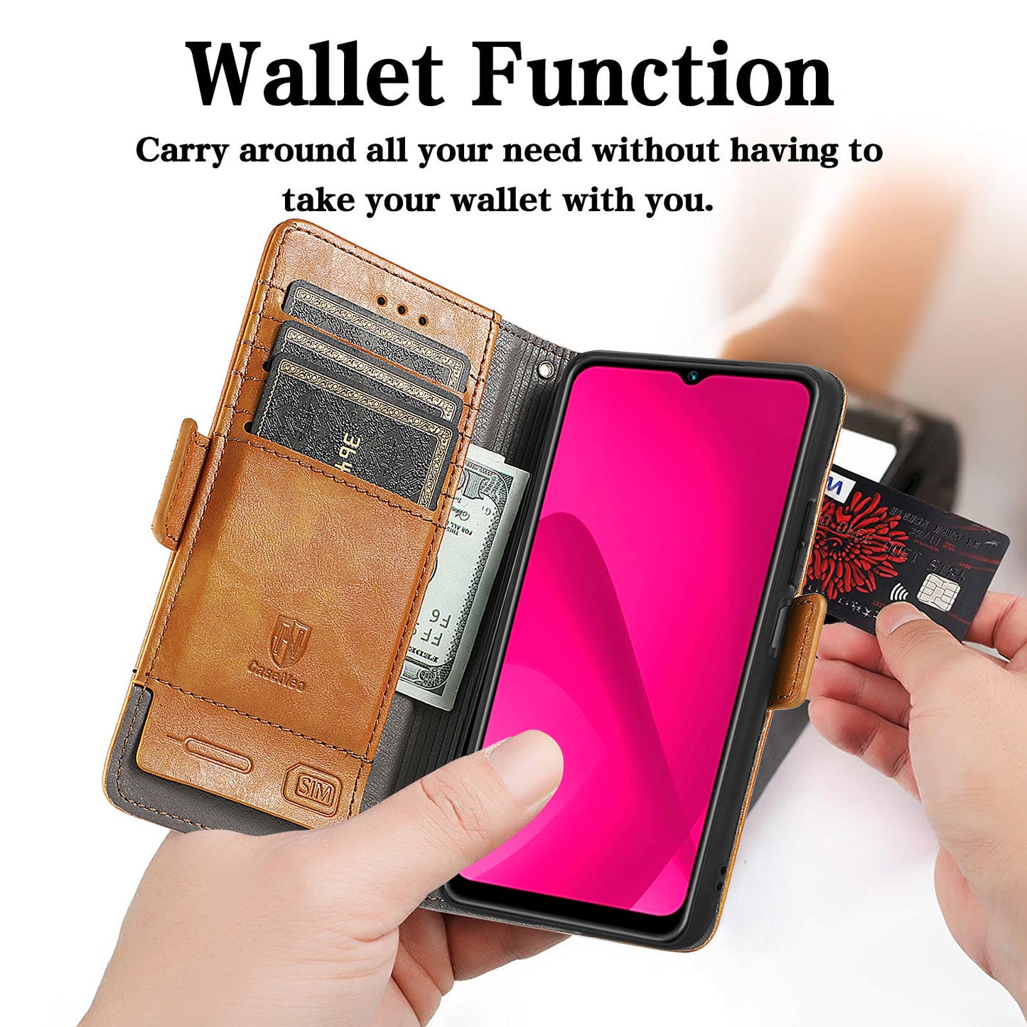 CASENEO 002 Series For Samsung Galaxy A06 Case Stand Wallet Splicing PU Leather Cover - Light Brown