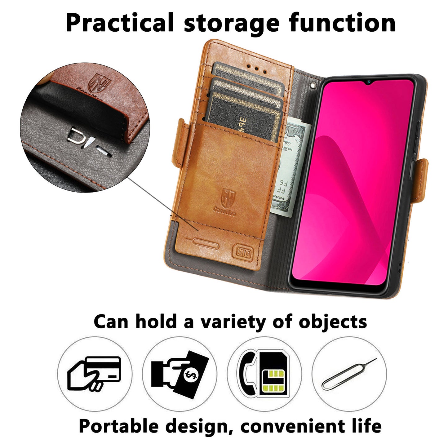 CASENEO 002 Series For Samsung Galaxy A06 Case Stand Wallet Splicing PU Leather Cover - Light Brown