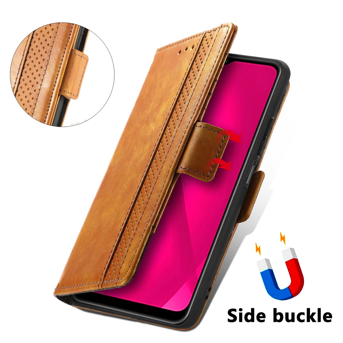 CASENEO 002 Series For Samsung Galaxy A06 Case Stand Wallet Splicing PU Leather Cover - Light Brown
