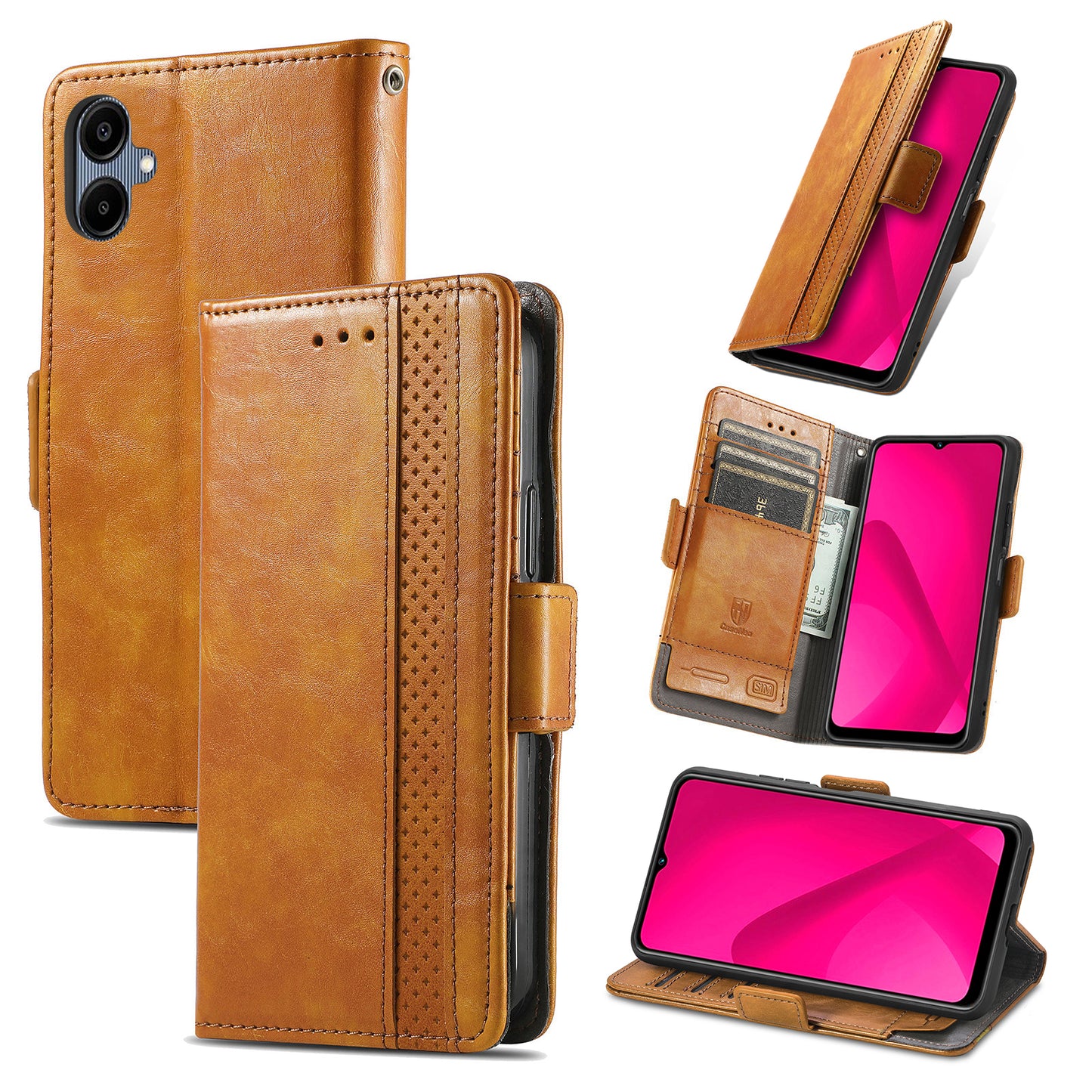 CASENEO 002 Series For Samsung Galaxy A06 Case Stand Wallet Splicing PU Leather Cover - Light Brown