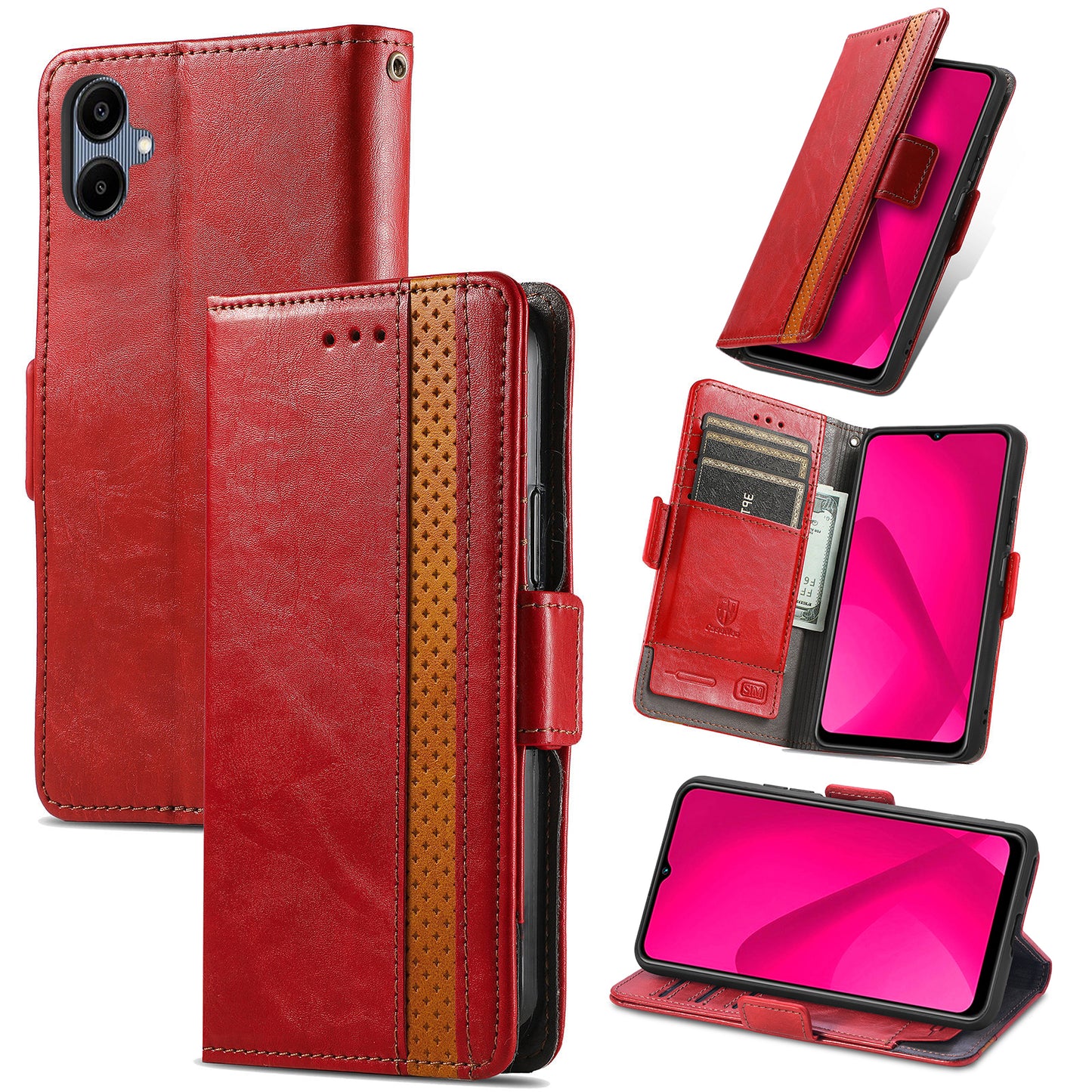 CASENEO 002 Series For Samsung Galaxy A06 Case Stand Wallet Splicing PU Leather Cover - Red