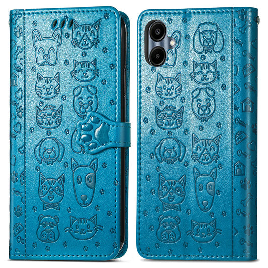 For Samsung Galaxy A06 Case Leather Wallet Flip Phone Cover Cute Cat Dog Pattern - Blue