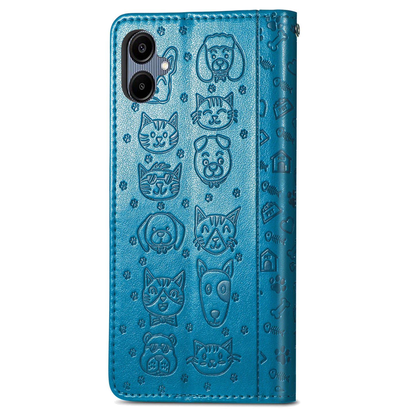 For Samsung Galaxy A06 Case Leather Wallet Flip Phone Cover Cute Cat Dog Pattern - Blue