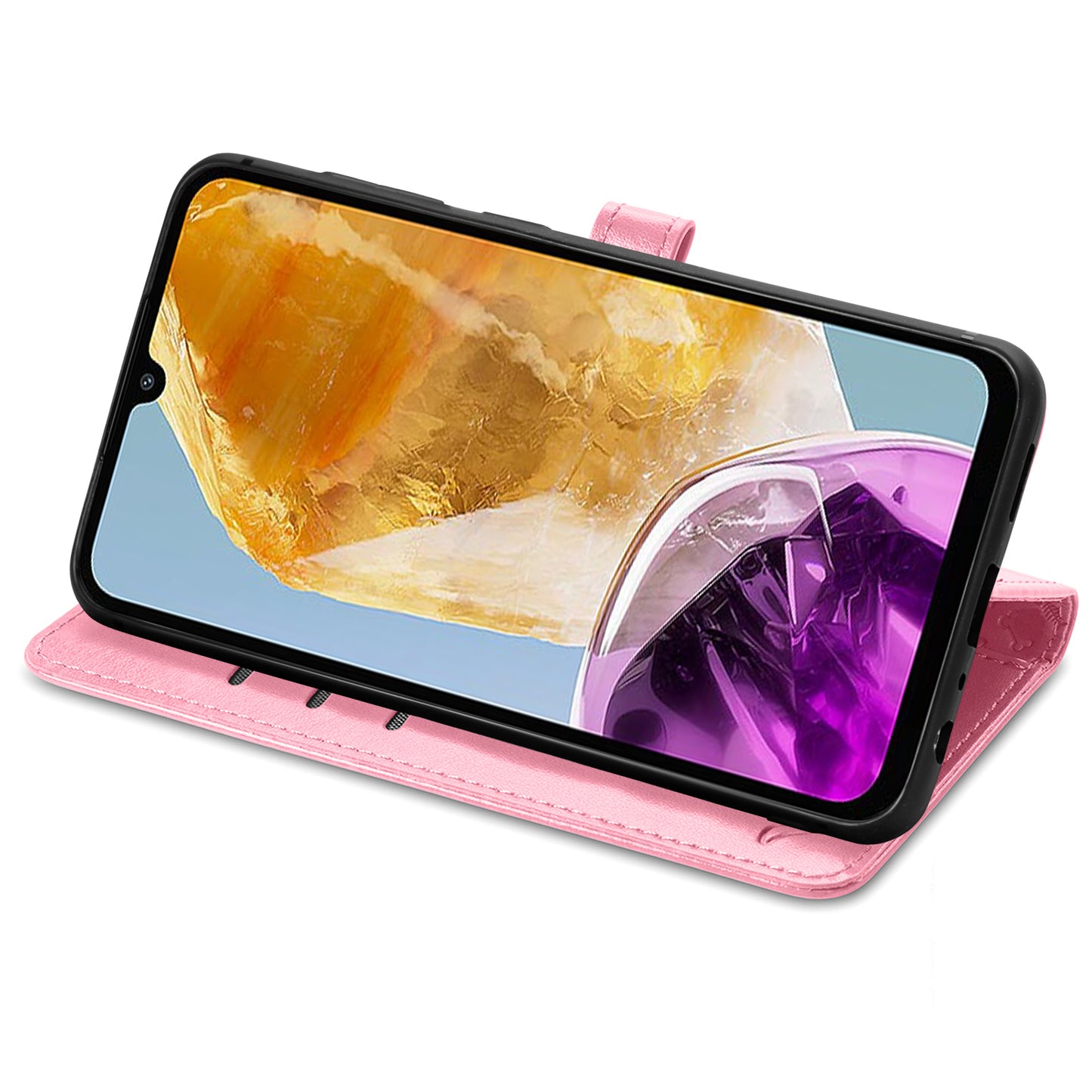 For Samsung Galaxy A06 Case Leather Wallet Flip Phone Cover Cute Cat Dog Pattern - Pink